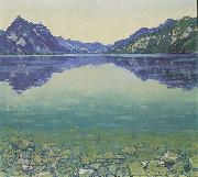 Ferdinand Hodler Thunersee mit symmetrischer Spiegelung vor Sonnenaufgang painting
